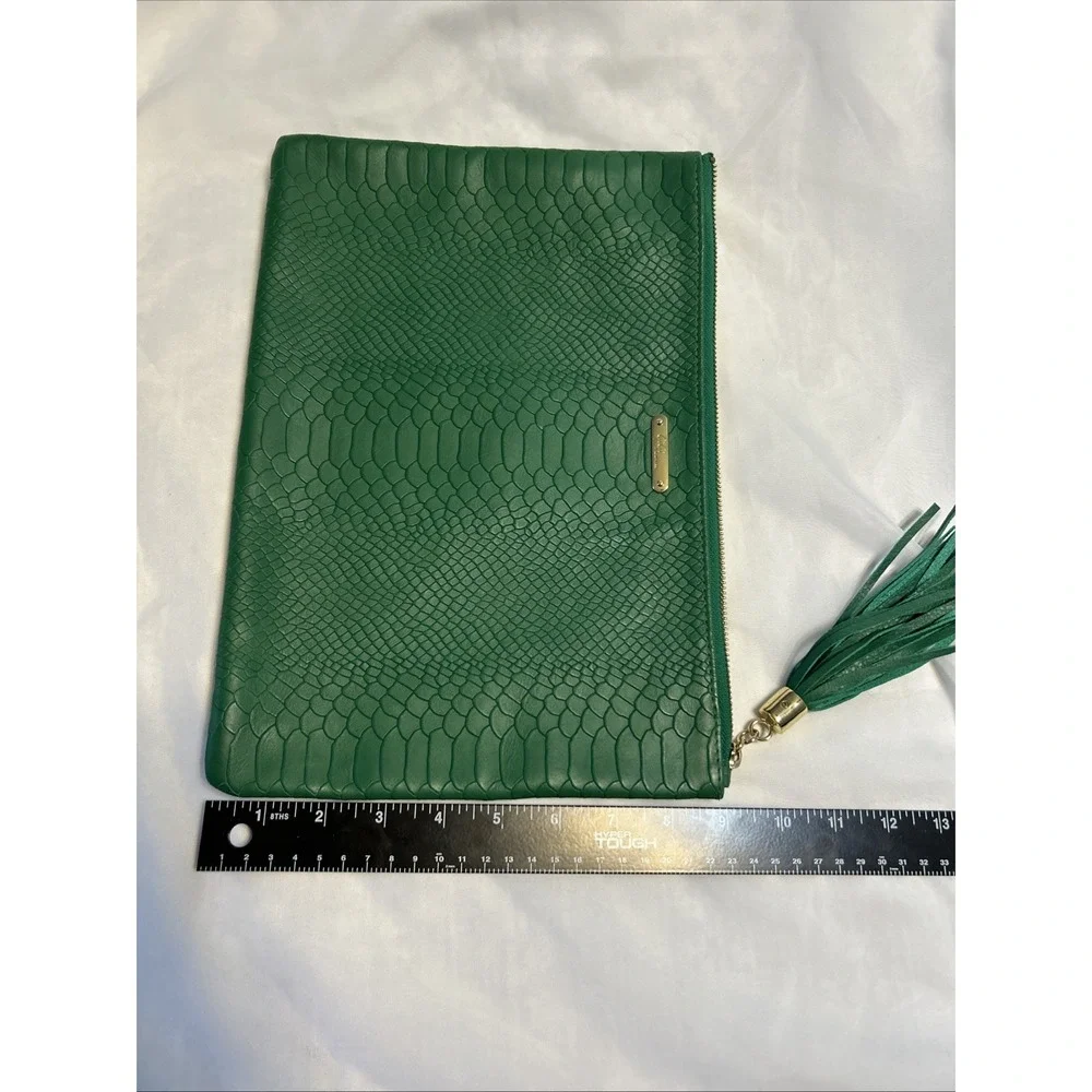 Gigi New York All In One Clutch Emerald Green Python Embossed Leather Tassel Bag